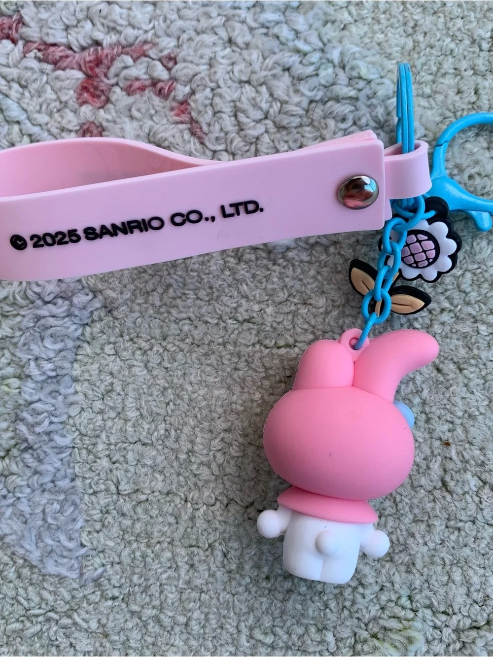 Sanrio My Melody 3D Figure Silicone Keychain with Pink Wrist Strap & Flower